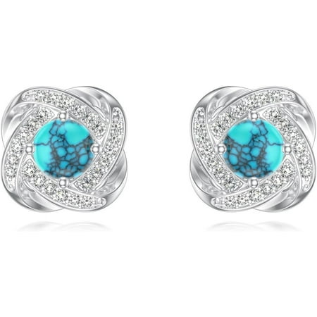 SISGEM Sterling Silver Turquoise Moissanite Circle Stud Earrings Women Round Turquoise Stud Earrings for Women Bridal Cocktail Party Jewelry Birthday Gift Valentine's Day Christmas