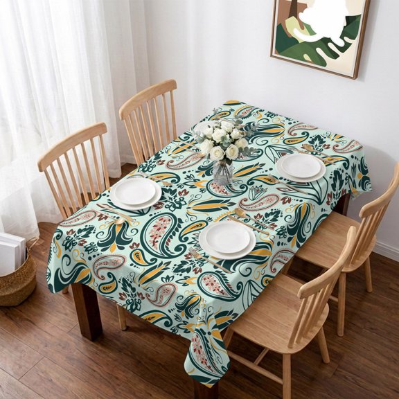 Boho Sage Green Floral Table Cloth Waterproof Tablecloths, Farmhouse Botanical Vintage Paisley Flower Tablecloth Dining Table Cover for Kitchen Party Outdoor, Rectangle Tablecloth 60x102 Inch