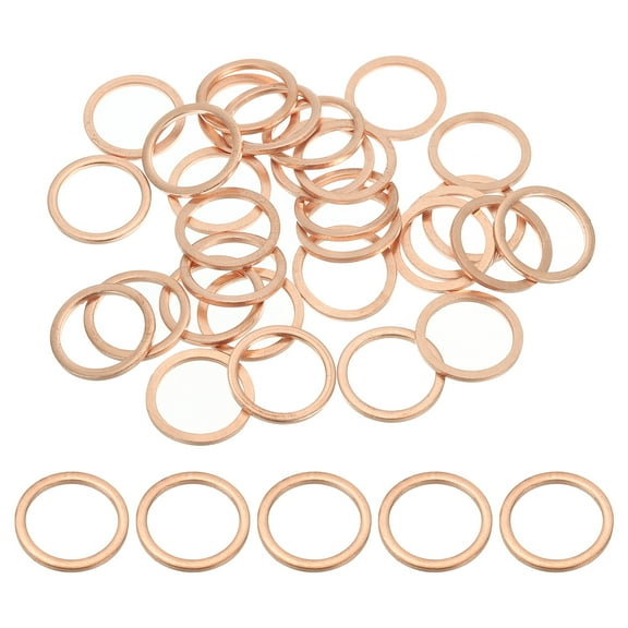 Uxcell M16 Copper Washer Sealing Ring, 16mm ID 20mm OD 1.5mm Thickness Metric Sealing Gasket Crush Washer 30 Pieces