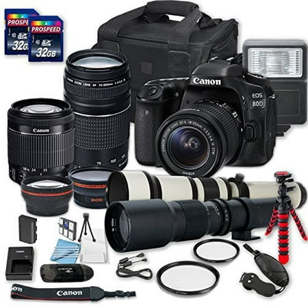 Canon EOS 80D DSLR Camera Bundle with + 2 PC 16 GB Memory Card + Camera Case (3)W/18-55mm+75-300mm+500mm+650-1300mm