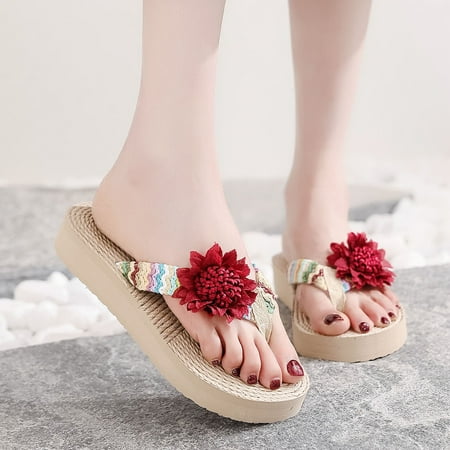 

Wirdiell Women Weave Beach Breathable Sandals Home Slipper Flowers Flip-Flops Flat Shoes