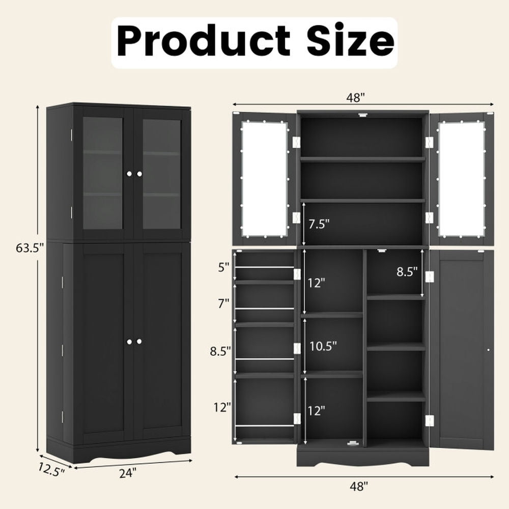 Finihen Kitchen Storage Cabinet, Buffet Sideboard, Tall Kitchen Pantry Cabinet with Dual Tempered Glass Doors and Shelves, for Dining Room, Kitchen, Living Room, Black Finihen Kitchen Storage Cabinet, Buffet Sideboard, Tall Kitchen Pantry Cabinet with Dual Tempered Glass Doors and Shelves, for Dining Room, Kitchen, Living Room, Black