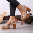 thumbnail image 5 of Viluyesy Womens Block Heeled Sandals, Slingback Open Toe Adjustable Strap Fashion Dressy Platform Shoes Khaki US7.5, 5 of 9