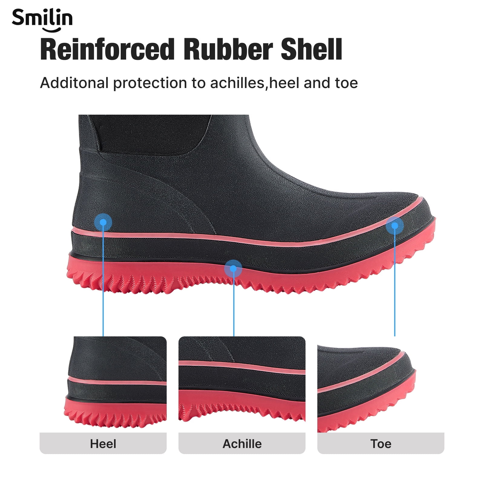 SMILIN Rain Boots for Women, Anti-slip Mid Calf Women Mud Boots, Black, Size 8