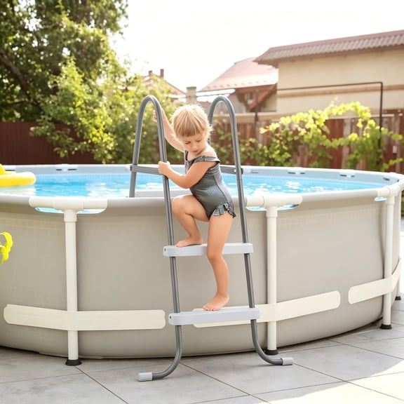 2-Step Above-Ground Pool Ladder - Iron Grey Frame, White Steps