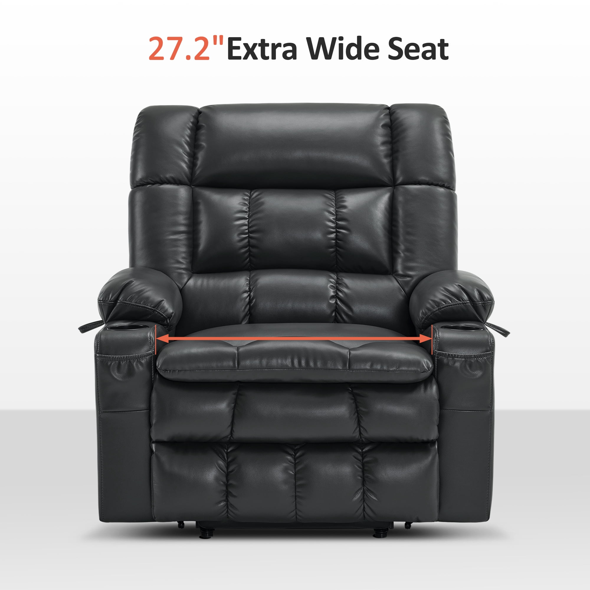 MCombo Small Dual Motor Power Lift Recliner Chair Sofa with Massage and Heat for Elderly People, Infinite Position, USB Ports, Faux Leather R7894 (Black, Small-Wide)