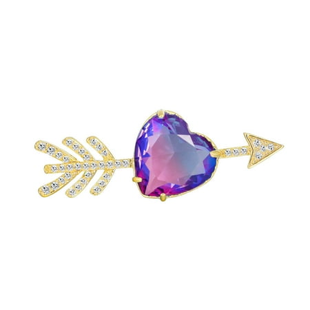 Arrow heart-shaped purple crystal brooch
