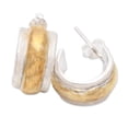 thumbnail image 3 of NOVICA Artisan Handmade Gold Accented Halfhoop Earrings Sterling Silver Plated Indonesia [0.6 in L x 0.4 in W x 0.5 in D] ' Golden Middle', 3 of 8