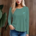 thumbnail image 3 of Women's 300g 100% Cotton Round Ink Blue Print Neck Regular Solid Long Sleeve T-Shirt, 3 of 12