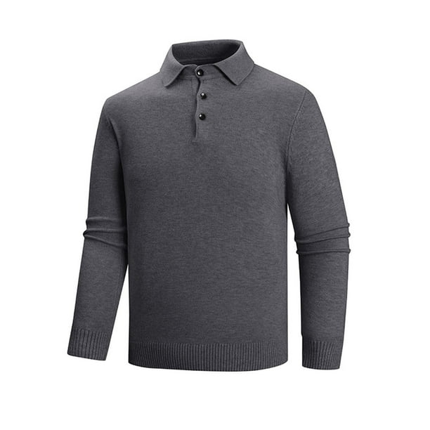 pstuiky camisa de manga larga para hombre, Suéter informal de moda para hombre, con botones, solapa y elasticidad, capa base de punto, manga larga top de hombre xl