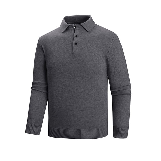 pstuiky camisa de manga larga para hombre, Suéter informal de moda para hombre, con botones, solapa y elasticidad, capa base de punto, manga larga camisetas de hombre l