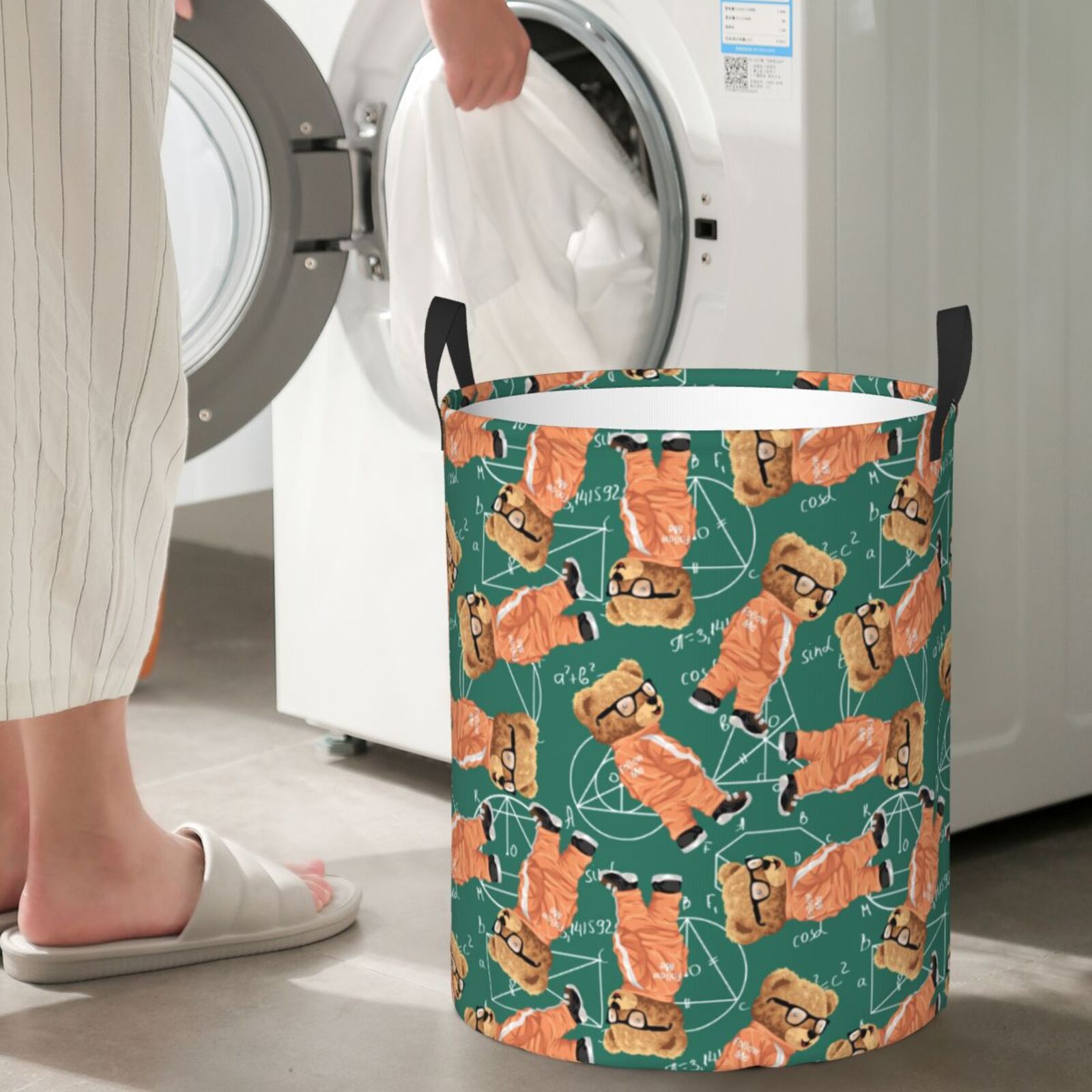 Large Laundry Basket with Handles - math formula Bear Kids Baby Dirty Clothes Laundry Hamper for Bedroom Aesthetic