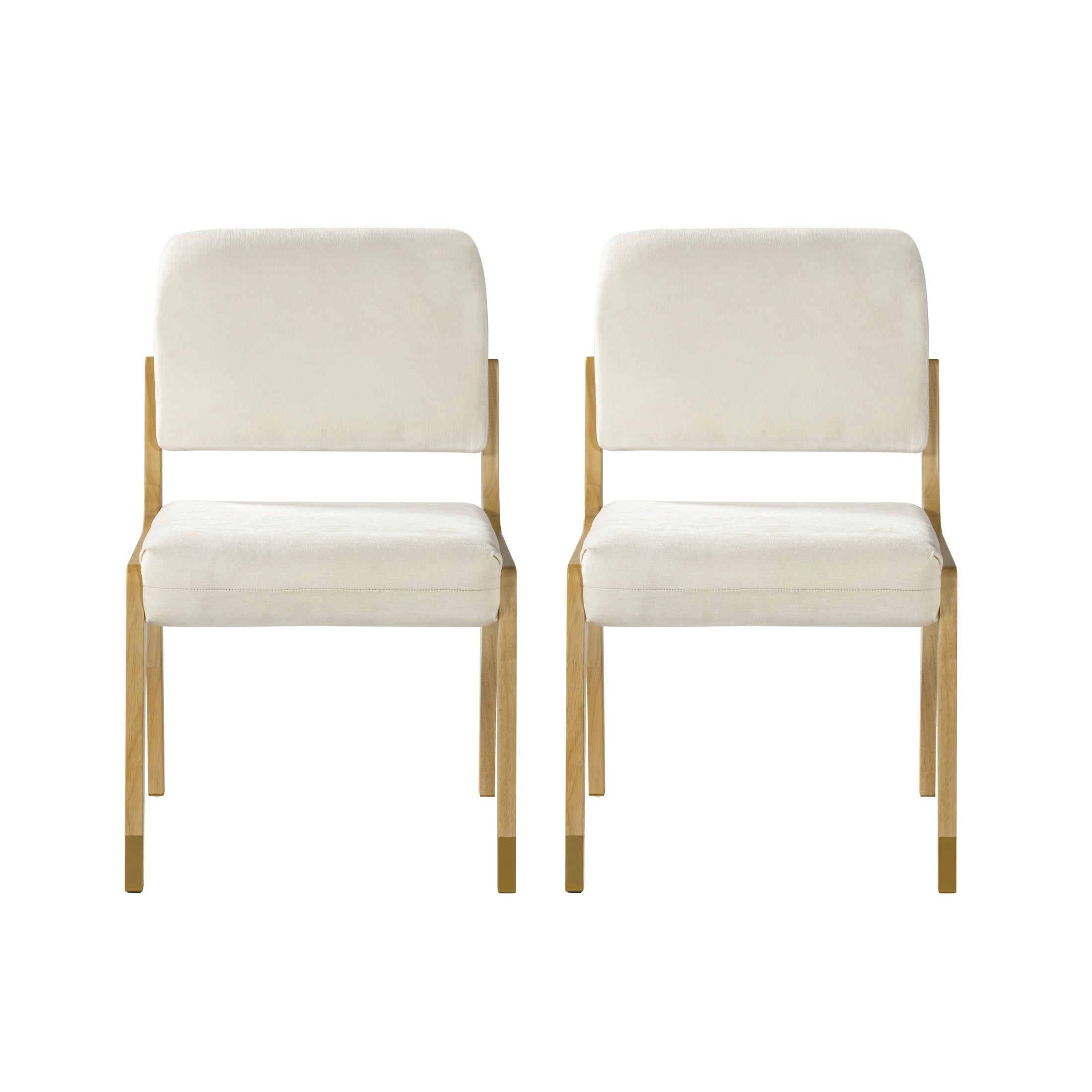 Christopher Knight Home Mid-Century Upholstered Dining Chairs, Solid Wood Frame, Natural+Beige, Set of 2