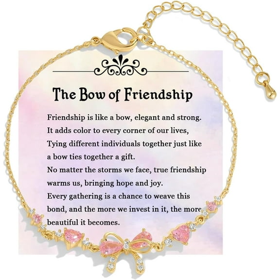 Bow Zircon Bracelet - Friendship Is Like A Bow For Women, Adjustable Ribbon Bow Beaded Chain White Pink CZ Friendship Bracelets To My Best Friend Fashion Gifts Jewelry