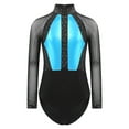 thumbnail image 2 of iiniim Girls Leotard Shiny Color Block Long Sleeve Gymnastic Athletic Bodysuit for Yoga Sports Dancewear Light Blue 14, 2 of 7