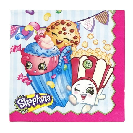 Shopkins Kooky Cookie Poppy Corn & More Large Disposable Party Napkins - Pack of 16