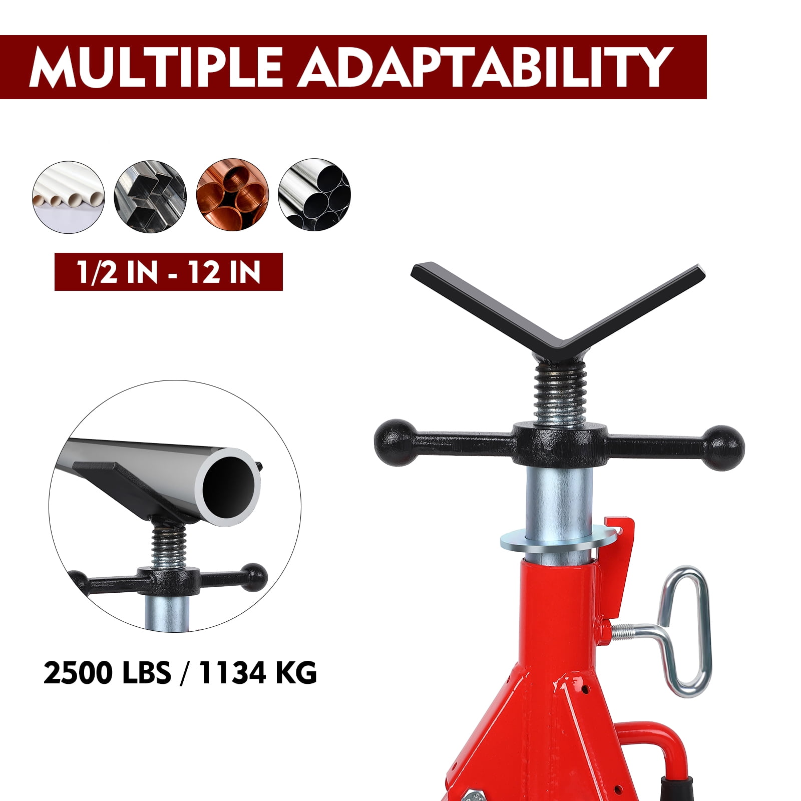 Acekid V Head Pipe Stand, Adjustable Height 28-52", Foldable Pipe Jack Stand, 2500 LB Capacity, Pipefitters Welding Stand