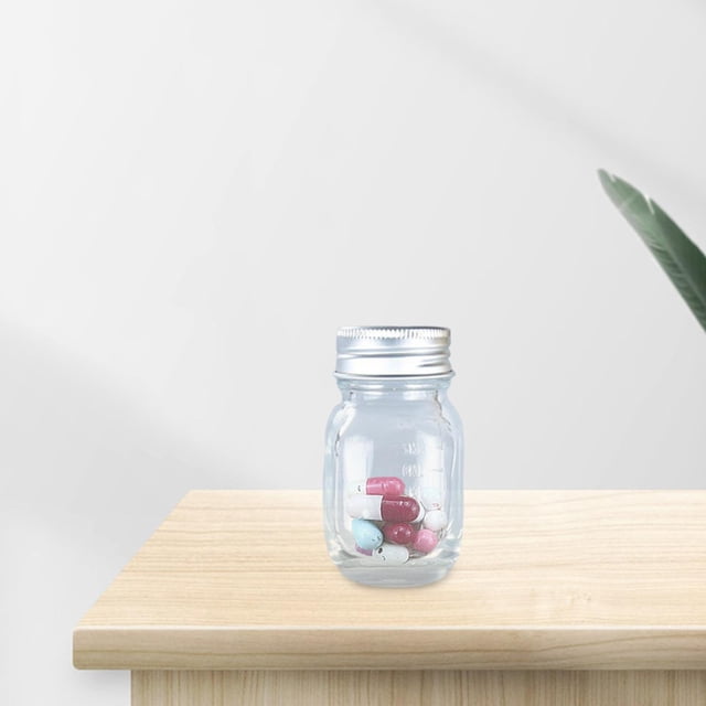 Glass Chemistry Reagent Bottle 30 ml Capacity Transparent Refillable Storage Holder Wide Mouth Scientific Glassware for Labs solid , Argent Lid