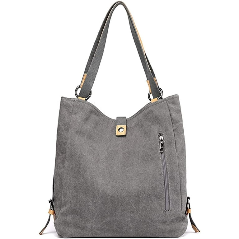 Gray Canvas Backpack Women Convertible Bag Work Tote Bag 