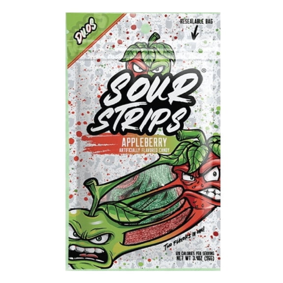 Sour Strips New Appleberry Flavor Sour Candy | 3.4oz | 3 Bags