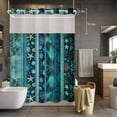 thumbnail image 2 of Teal Starfish Coastal No Hook Shower Curtain with Snap in Liner, Waterproof Fabric Shower Curtains, Nautical Coral Shell Ocean Summer Beach Shower Curtain Set Top See Through for Bathroom 72"x84", 2 of 8