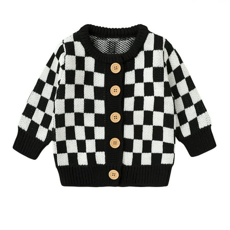 

Younger Tree Baby Girl Cardigan Sweater Toddler Long Sleeve Button Up Knitted Plaid Outerwear 6-9M