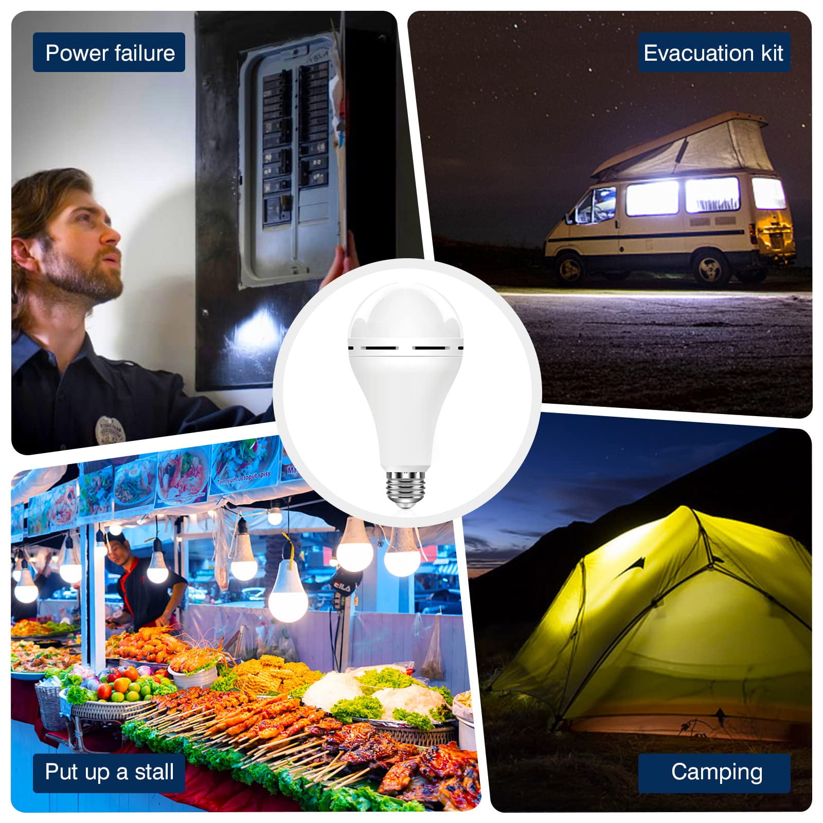 GMOX Rechargeable Emergency Light Bulbs 4Pack 9W for Home Power Outage