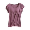 thumbnail image 2 of Purple Women's Short Sleeve T-shirt, Yoga Gym Tops Workout Tank Tops Strap Padded Undershirts Cotton Camisole Vest Top Seamless Sleeping Vest Bra Top,Women's Short sleeve T-shirt 4XL, 2 of 4