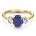 thumbnail image 3 of Gem Stone King 10K Yellow Gold Blue Lapis and White Created Sapphire Engagement Ring for Women | 1.90 Cttw | Oval 8X6MM | Gemstone Birthstone | Size 5, 3 of 6