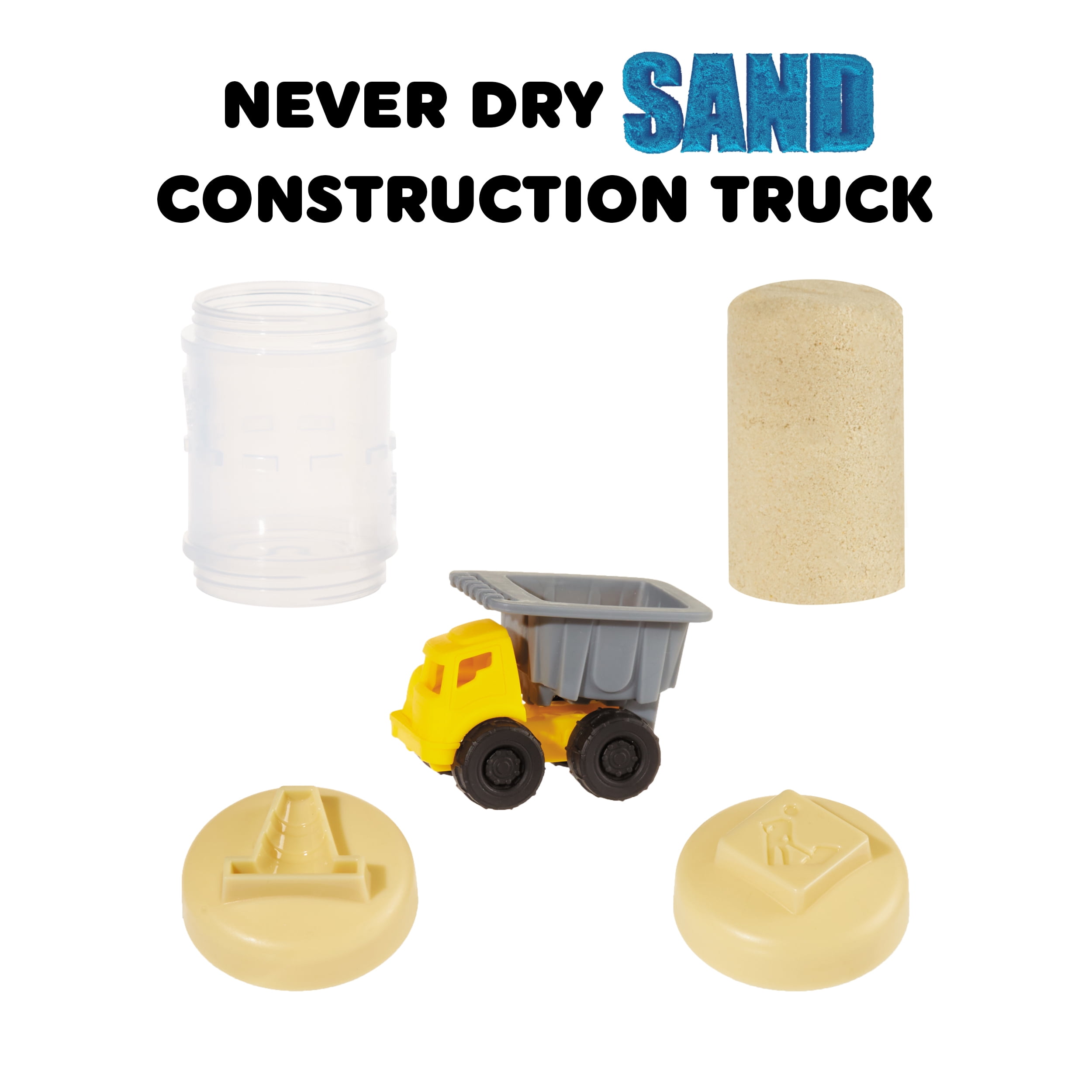 Wonder Factory Never Dry Sand Construction Trucks - Light Brown + Dump Truck - Never Dries Out and Gluten Free, 3+ - Styles May Vary