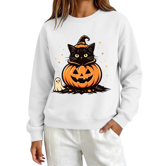 MVRLSH Women's Halloween Graphic Print Long Sleeve Pullover Sweater Size - L