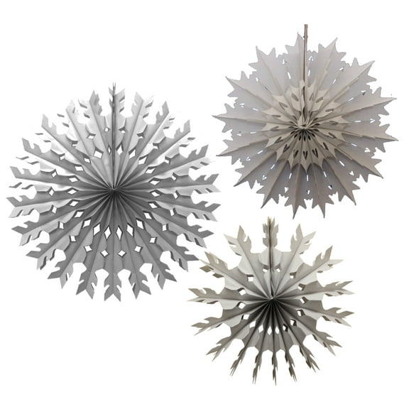 Devra Party Hanging Tissue Paper Snowflakes, Gray, Set of 3 (15 inch, 19 inch, 22 inch)