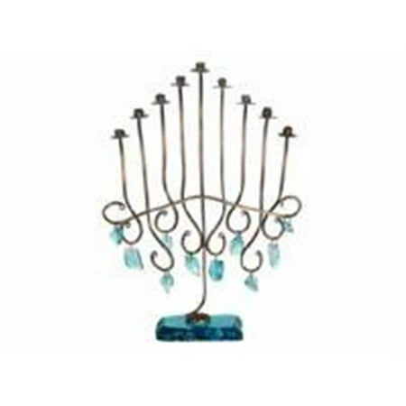 Judaica Kingdom DF-HM-LG-17 Copper Tube and Glass Menorah Ornamented with hanging glass jewels