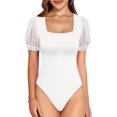 thumbnail image 1 of Xishao Body sexy para mujer, cuello cuadrado, malla transparente, con volantes, manga corta, ajustado, blusa de ajuste entallado Xishao ropa, 1 of 2