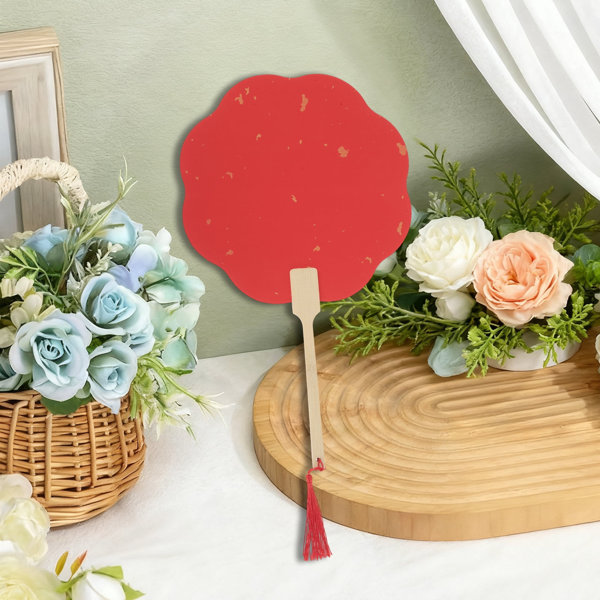 Unique Bargains Folding Fan Red Begonia