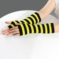 thumbnail image 2 of GDREDA Winter Striped Fingerless Convertible Mittens Touchscreen Texting Warm Knitted Handwear For Cold Weather Outdoor Activities Yellow,One Size, 2 of 4
