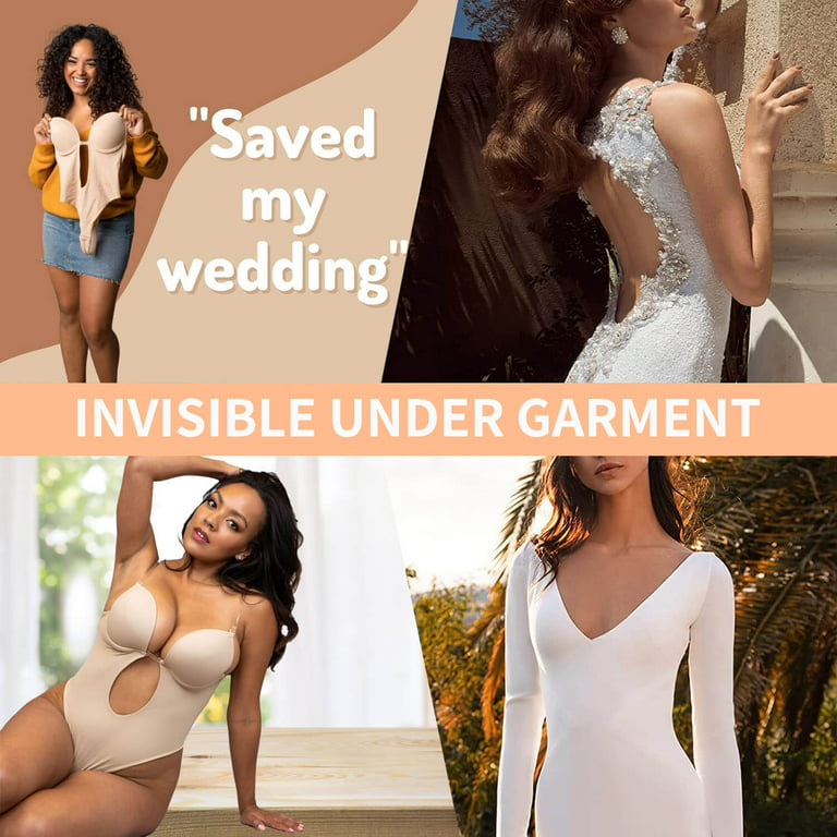 VASLANDA Women Plunging Deep V-Neck Strapless Backless Bodysuit Seamless  Thong Full Body Shapewear for Wedding Party 