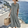 thumbnail image 2 of Taqqpue Maxi Dress for Women Short Sleeve Crew Neck Layered Ruffle Boho Casual Flowy Long Dresses Solid Color T Shirt Dress Beach Vacation A Line Sundress for Women, 2 of 10