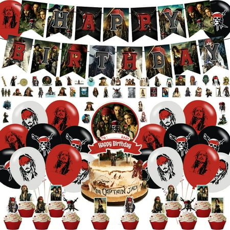Pirates of the PriNst Caribbean Party Decorations,Birthday Party Supplies for Depp - Includes Banner, 12 Cake Toppers, 18 Balloons, 50 Stickers