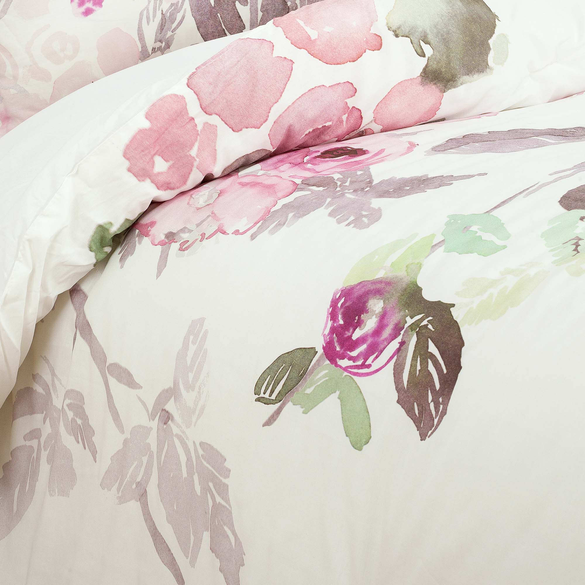 King 3-Piece Comforter Set, Brighton Grey & Blush Pink Watercolor Floral, 100% Cotton