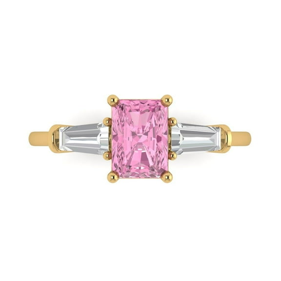 Clara Pucci 14K Yellow Gold 1.5ct Pink Three-Stone Ring for Women