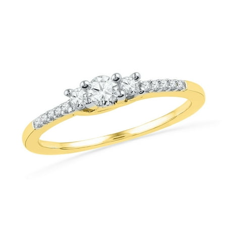 3 Stone Diamond Band Size - 7 - Solid 10k Yellow Gold Round White Diamond Engagement Ring OR Fashion Band Channel Set 3 Stone Shaped Ring (1/4 cttw) ()