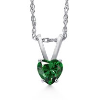 Gem Stone King 14K White Gold Green Nano Emerald Pendant Necklace for Women | 0.40 Cttw | Gemstone May Birthstone | Heart Shape 4MM | With 18 inch Chain