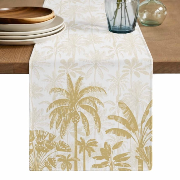 Palm Trees Table Runner, Yellow Tropical Plants Summer Forest Scenery Washable Cotton Linen Table Runners 72 Inches Long, Dresser Scarf Runner for Dining/Coffee/Kitchen/TV Stands/Cabinets 13''x72''