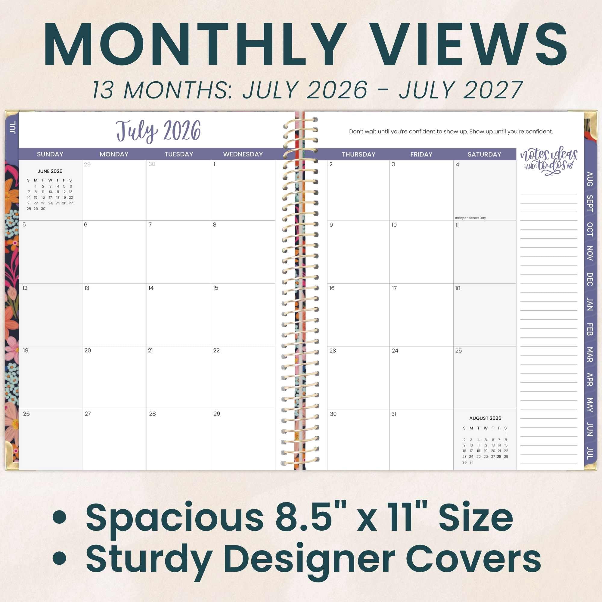 bloom daily planners 2026-2027 Academic Planner, 13-Month Monthly & Weekly Hard Cover, 8.5" x 11", Floral Fiesta