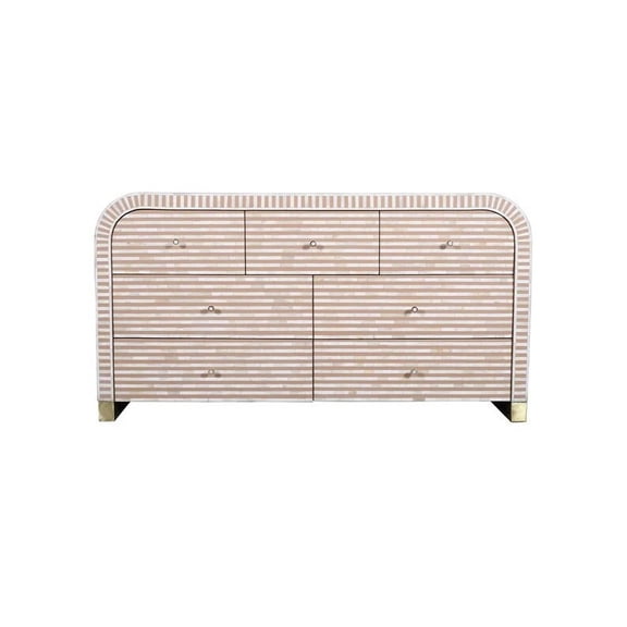 LAKECITY ARTS Bone Inlay Waterfall 7 Drawers Buffet Table Pink, Bone Inlay Waterfall 7 Drawers Cabinet Table Pink, Bone Inlay Storage Unit