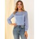 thumbnail image 3 of Camisa De Panel De Gasa De Satén Elegante Manga Larga Transparente Cuello Redondo Blusa Para Mujer  Azul L, 3 of 6
