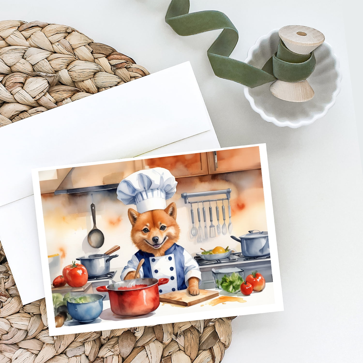 Finnish Spitz The Chef Greeting Cards Pack of 8 7 in x 5 in