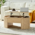 thumbnail image 6 of Wirrytor Lift Top Coffee Table with Storage and Open Storage Shelf, Oval Coffee Table for Living Room, Elliptical Arc Design, Waveform Panel, Fluted Center Table,Oak, 6 of 9
