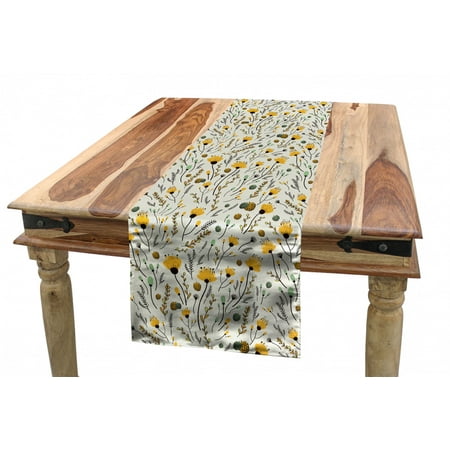 

Doodle Table Runner Yellow Flowers with Acorns and Foliage Pattern Ecology Themed Spring Dining Room Kitchen Rectangular Runner 3 Sizes by Ambesonne